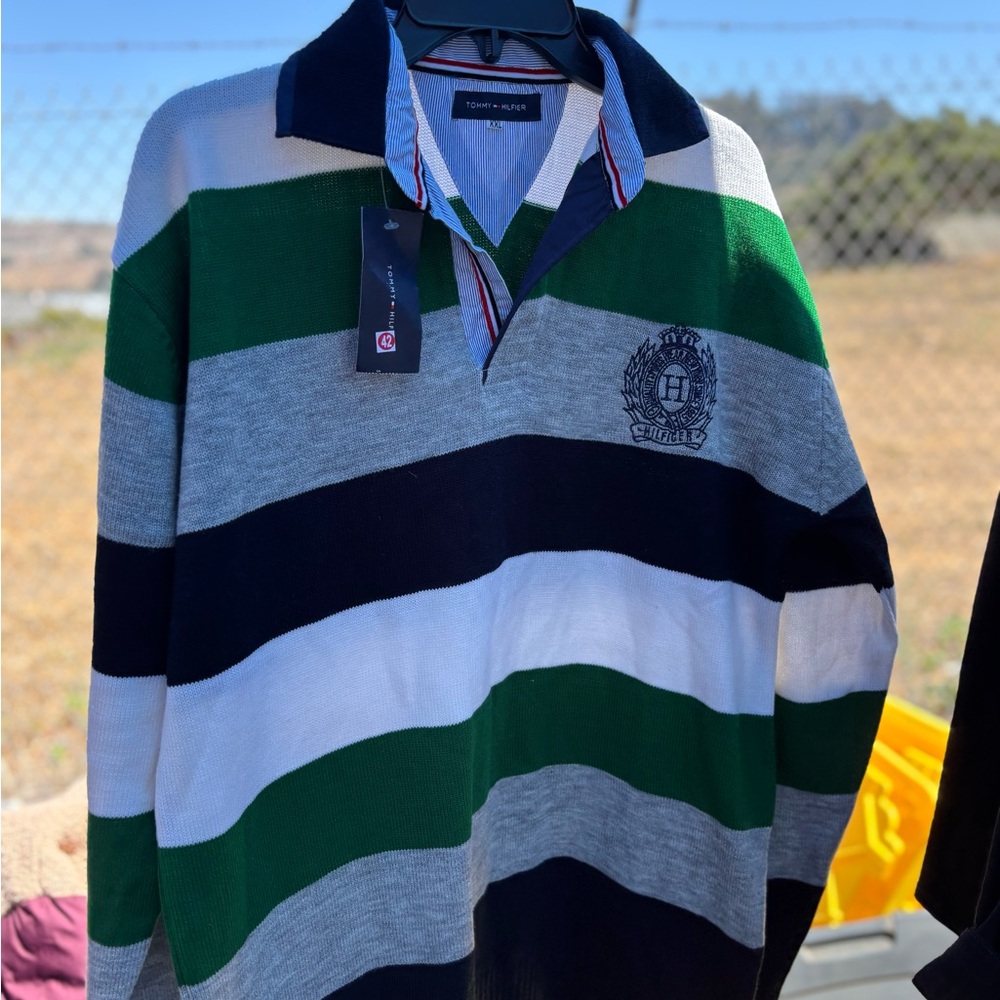 Tommy Hilfiger Men's Rugby Shirt - Green, Navy, Gray, White